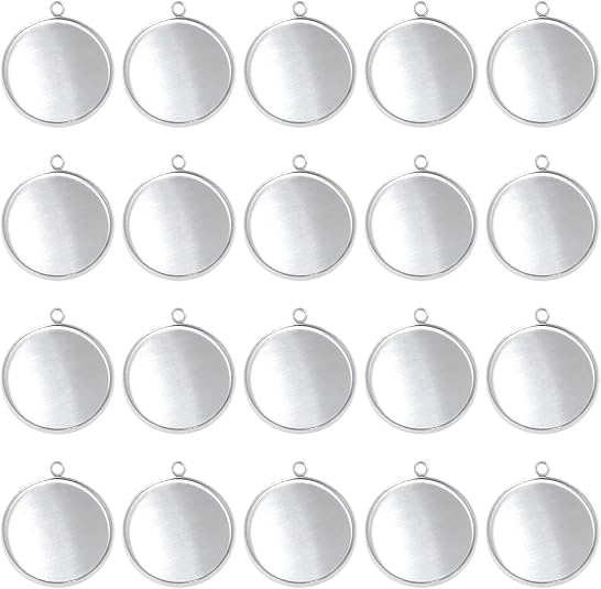 Resin Art Pendant - 20 Pieces Stainless Steel Round Bezel