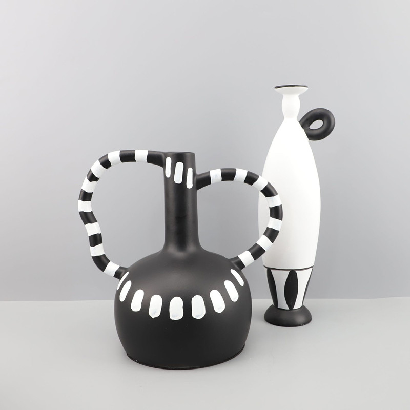 Resin Art Dining Table - Modern Art Black and White Polka