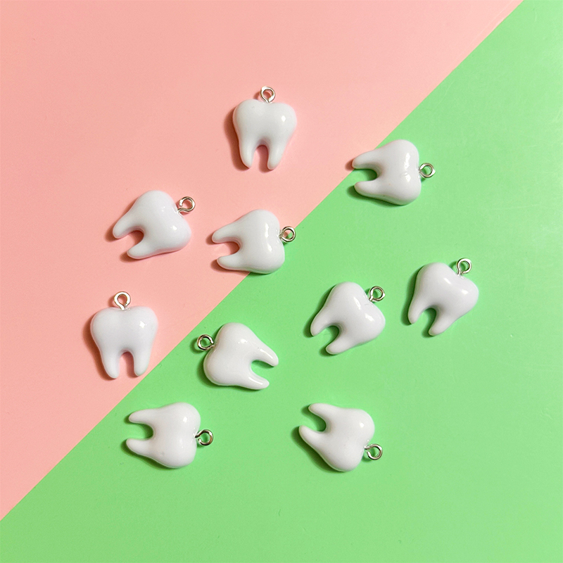 Resin Art Pendant - 10pcs Cute White Teeth Resin Pendant
