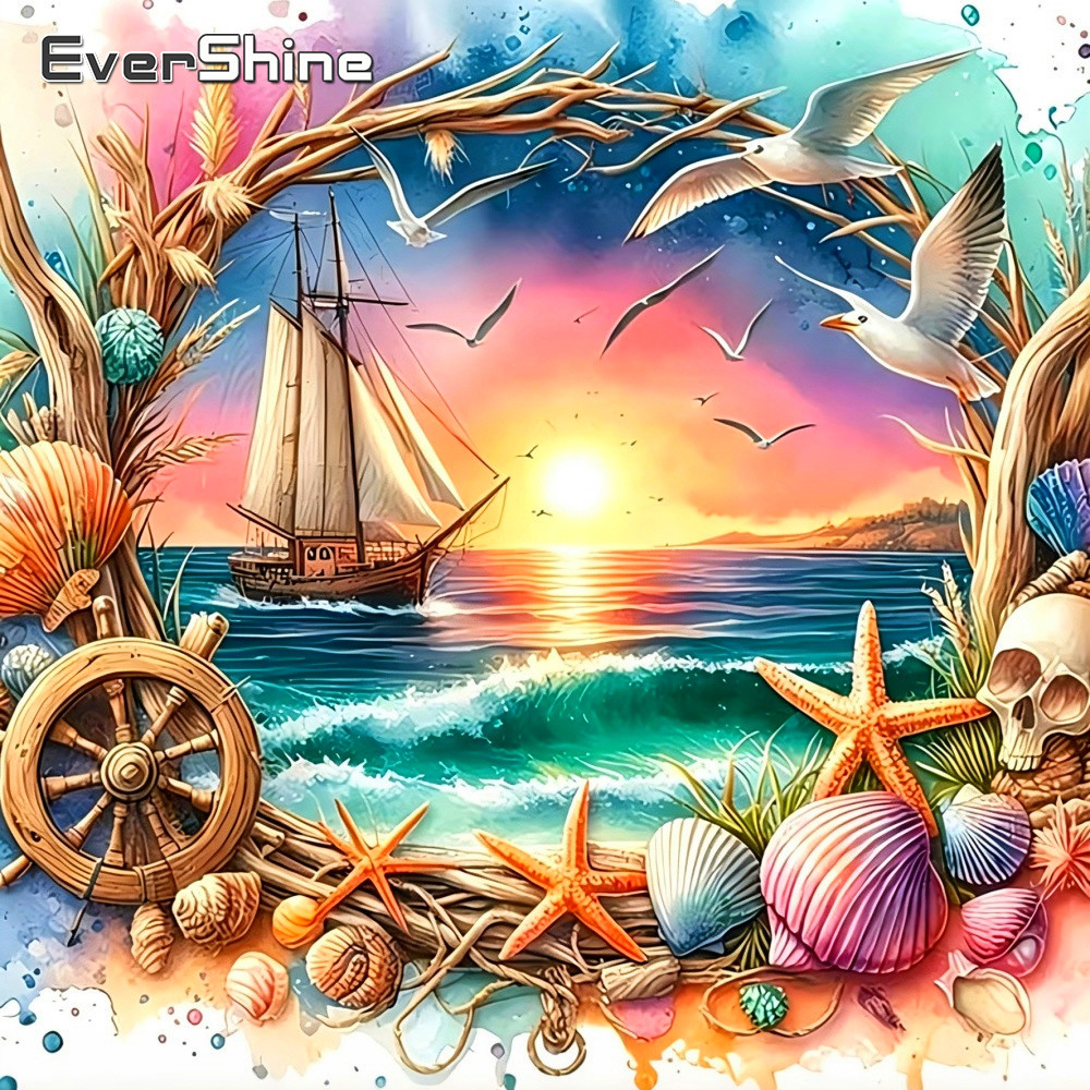 Resin Art Wallpaper - Evershine Full Square Diamond Embroidery Boat