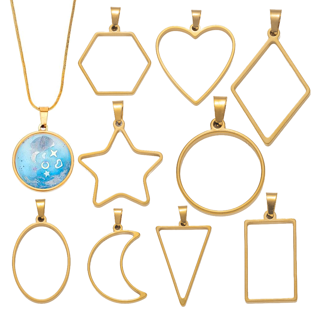 5pcs Stainless Steel Open Back - Resin Art Pendant recension och pris