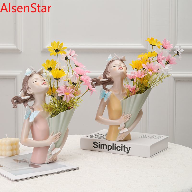 Nordic Flower Girl Art Vase Or - Resin Art Dining Table recension och pris